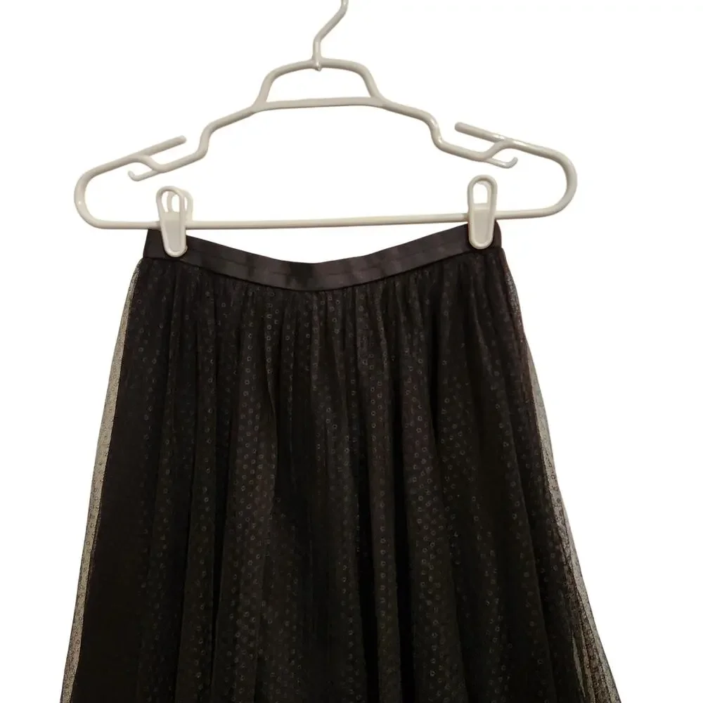 Needle & Thread Black Back Zip Below The Knee A-Line Dotted Tulle Midi Skirt 0